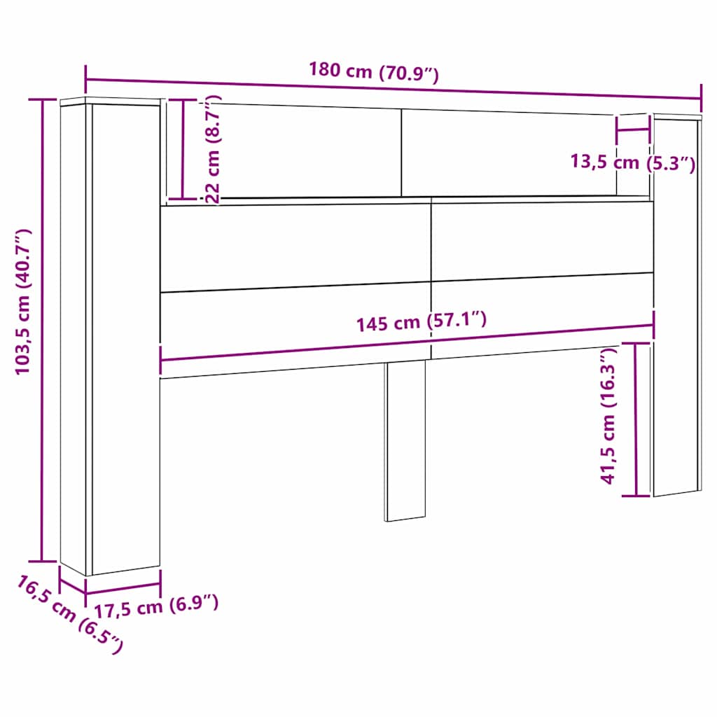 vidaXL Κρεβάτι με Κεφαλάρι με ράφι Παλαιό ξύλο 180 x 17 x 104.5 εκ
