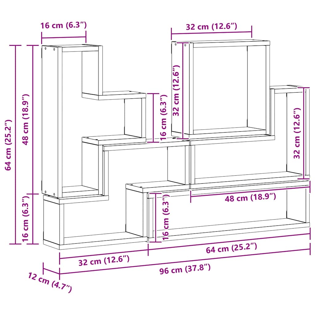vidaXL Ράφι Τοίχου Επιτοίχιο Παλιό ξύλο 96 x 12 x 64 εκ.
