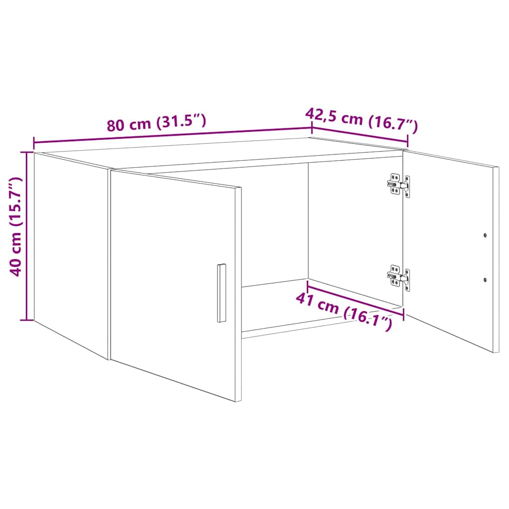 vidaXL Ντουλάπα Τοίχου Μαύρη δρυς 80 x 42.5 x 40 cm Επεξεργασμένο ξύλο