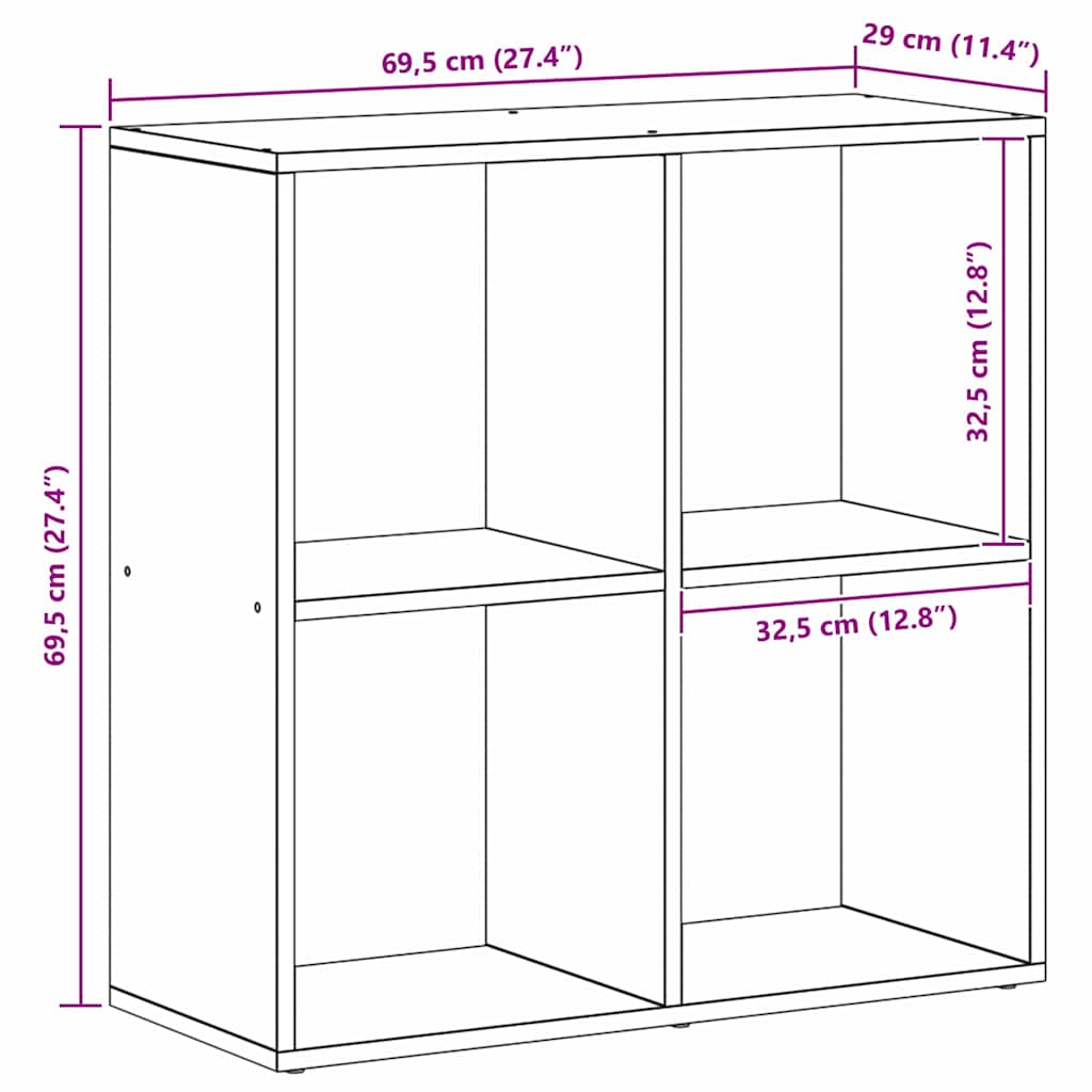 vidaXL Βιβλιοθήκη Μαύρο 69,5 x 29 x 69,5 εκ Επεξεργασμένο ξύλο