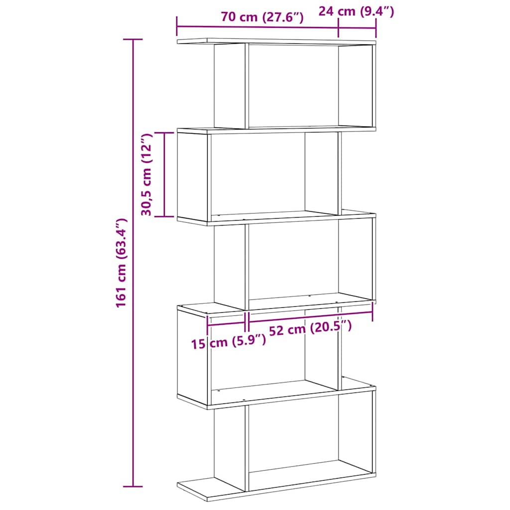 vidaXL Βιβλιοθήκη Μαύρη Οξυά 70 x 24 x 161 εκ. Επεξεργασμένο ξύλο