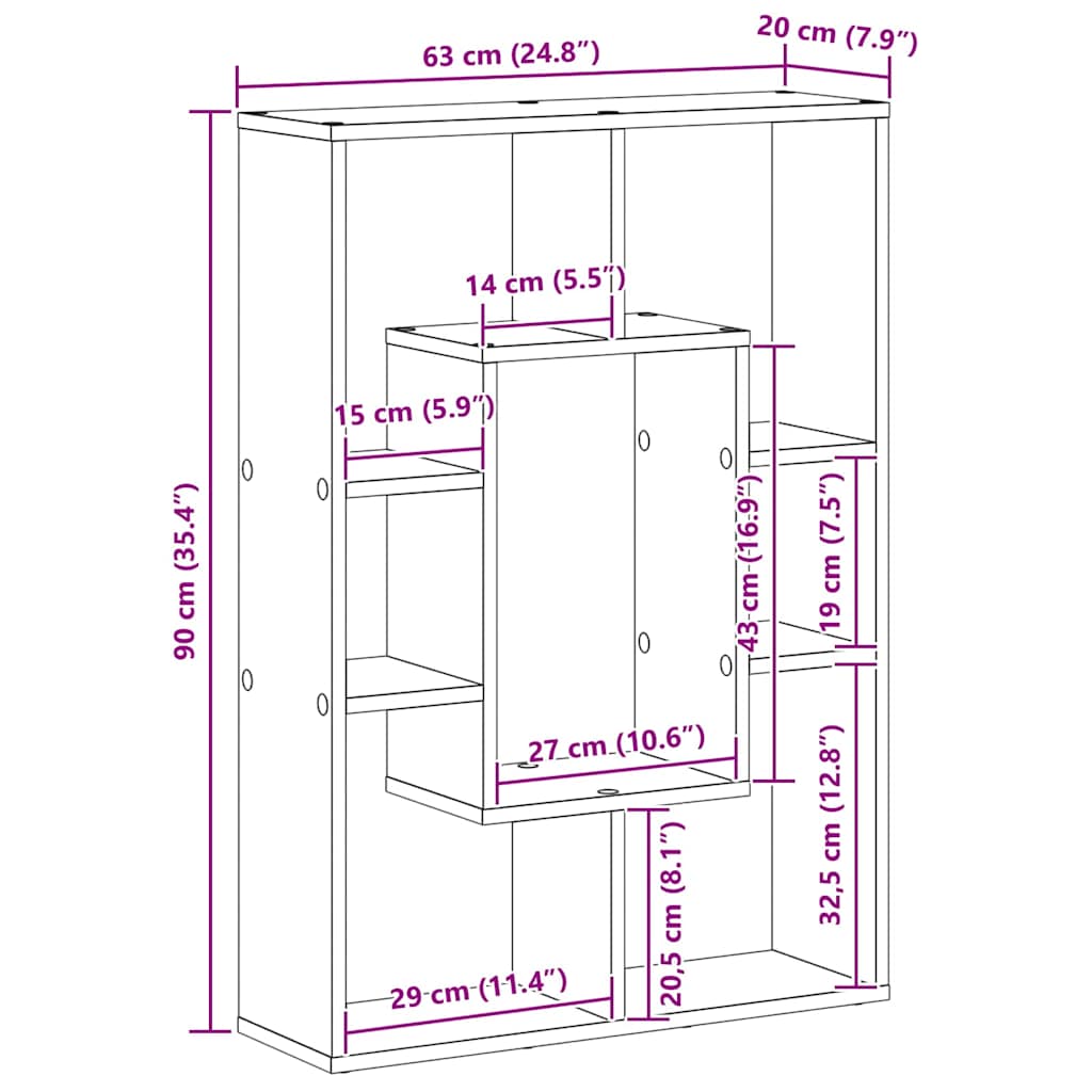 vidaXL Βιβλιοθήκη Μαύρη δρυς 63 x 20 x 90 εκ Επεξεργασμένο ξύλο