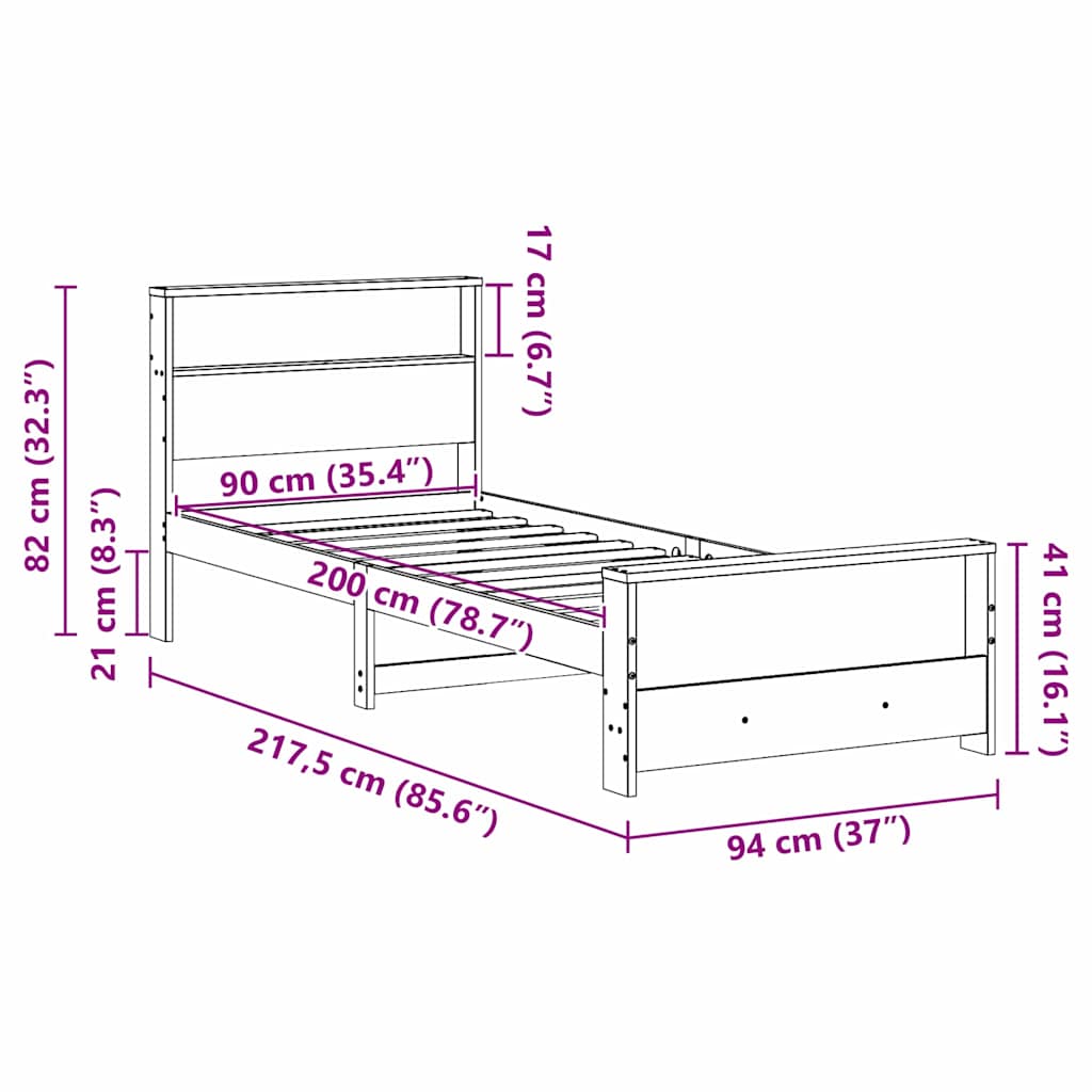 vidaXL Σκελετός Κρεβατιού Λευκό 90 x 200 cm Επεξεργασμένο ξύλο
