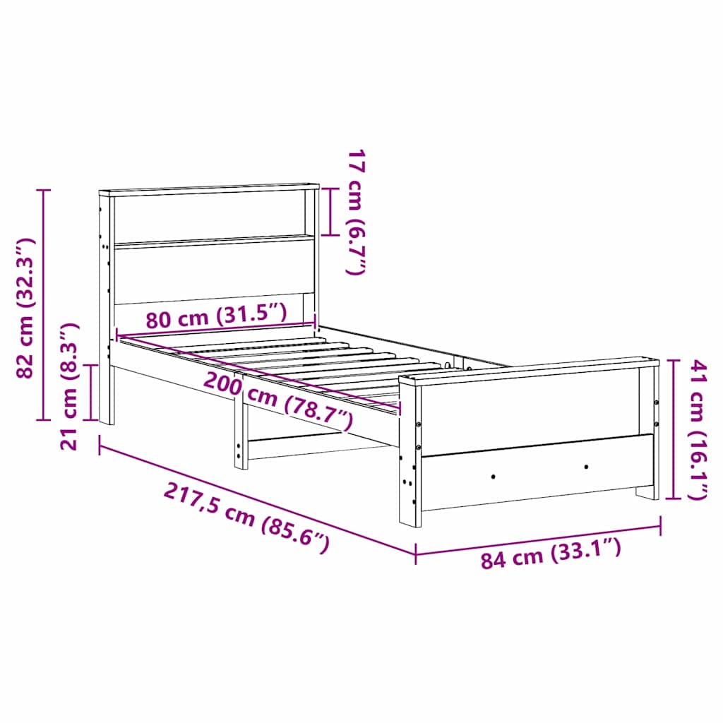 vidaXL Σκελετός Κρεβατιού Καφέ 80 x 200 cm Επεξεργασμένο ξύλο