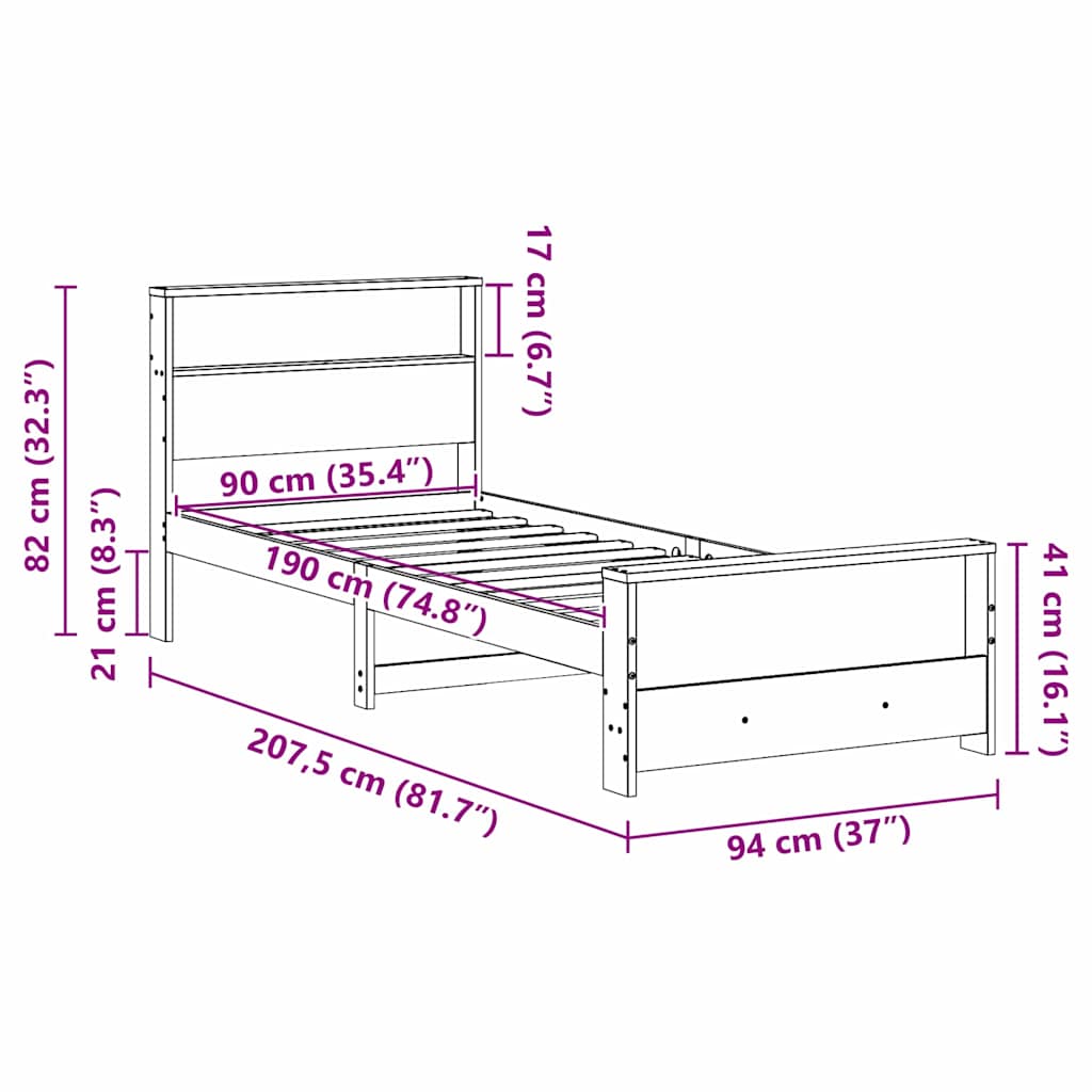 vidaXL Σκελετός Κρεβατιού Κερωτό καφέ 90 x 190 cm Επεξεργασμένο ξύλο