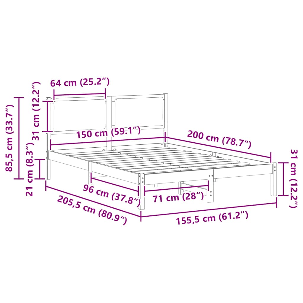 vidaXL Σκελετός Κρεβατιού Μαύρο 150 x 200 cm Στερεά ξυλεία πεύκου