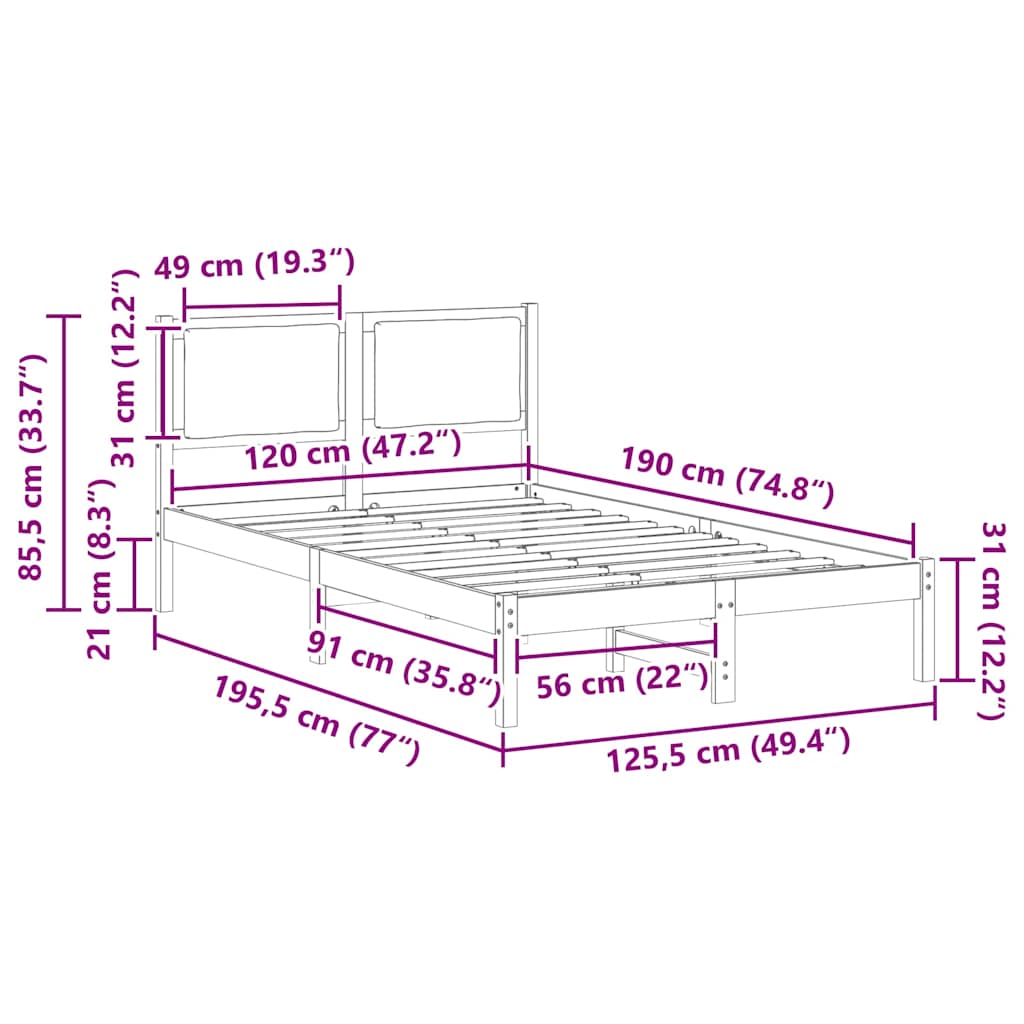 vidaXL Σκελετός Κρεβατιού Μαύρο 120 x 190 cm Στερεά ξυλεία πεύκου