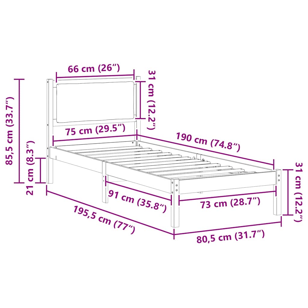 vidaXL Σκελετός Κρεβατιού Taupe 80 x 190 cm Στερεά ξυλεία πεύκου