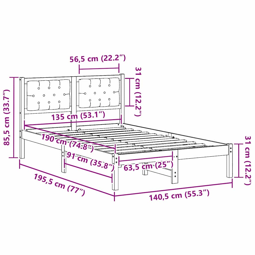 vidaXL Σκελετός Κρεβατιού Taupe 135 x 190 cm Στερεά ξυλεία πεύκου