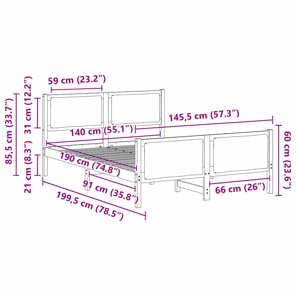 vidaXL Σκελετός Κρεβατιού με κεφαλάρι Μαύρο 140 x 190 cm ύφασμα