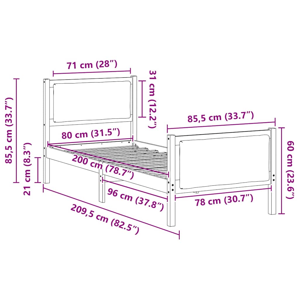 vidaXL Σκελετός Κρεβατιού με κεφαλάρι Μαύρο 80 x 200 cm ύφασμα