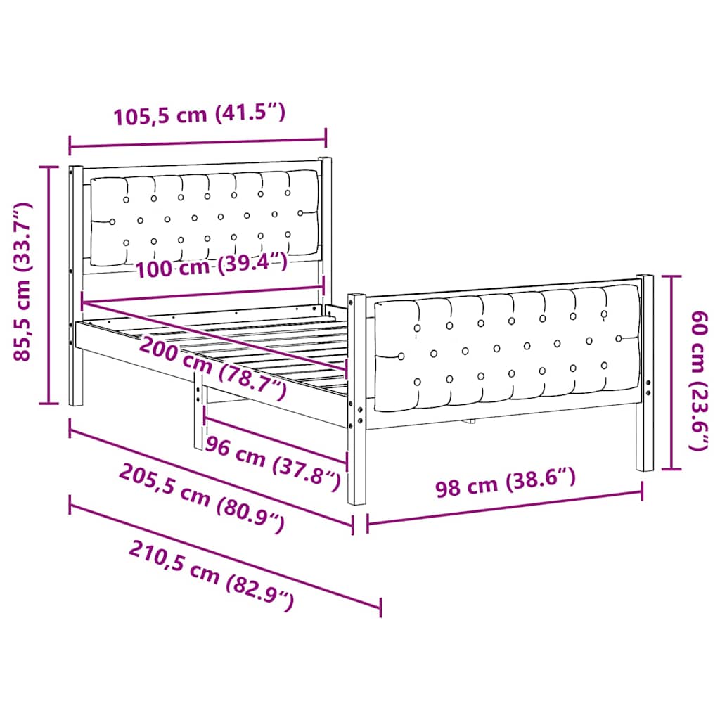 vidaXL Σκελετός Κρεβατιού Taupe 100 x 200 cm Στερεά ξυλεία πεύκου