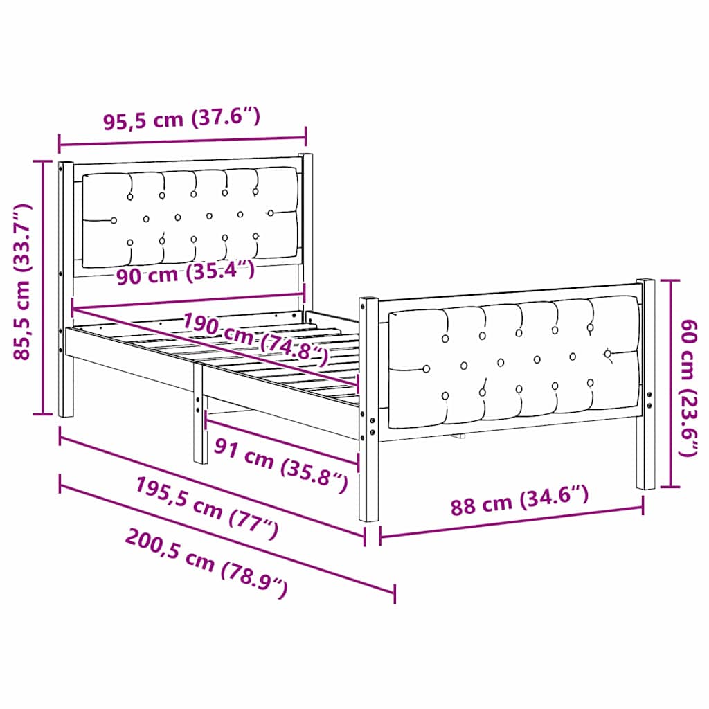 vidaXL Σκελετός Κρεβατιού Taupe 90 x 190 cm Στερεά ξυλεία πεύκου