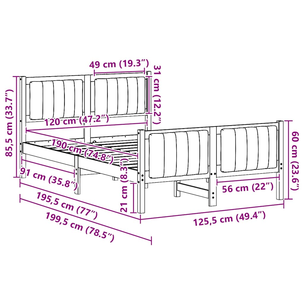 vidaXL Σκελετός Κρεβατιού Καφέ και σκούρο γκρι 120 x 190 cm
