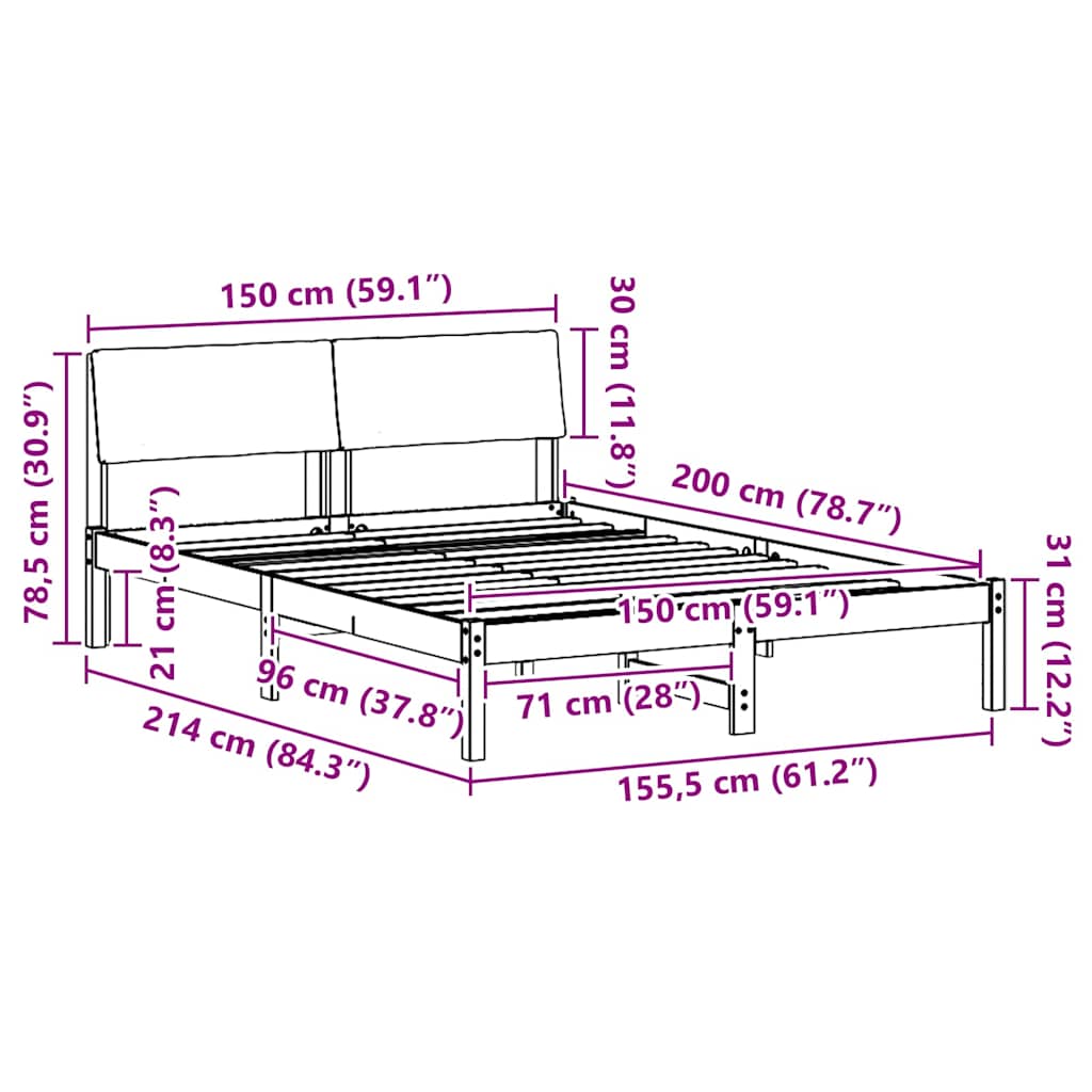 vidaXL Σκελετός Κρεβατιού με κεφαλάρι Καφέ και ταμπά 150 x 200 cm