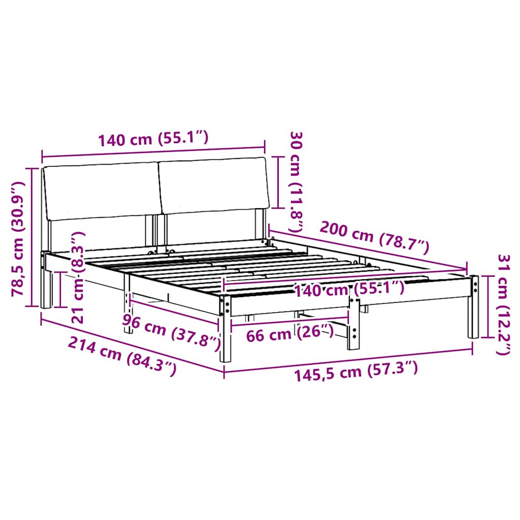 vidaXL Σκελετός Κρεβατιού με κεφαλάρι Καφέ και μαύρο 140 x 200 cm