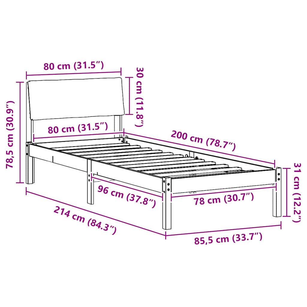 vidaXL Σκελετός Κρεβατιού Καφέ και ταμπά 80 x 200 cm Μασίφ ξύλο πεύκου