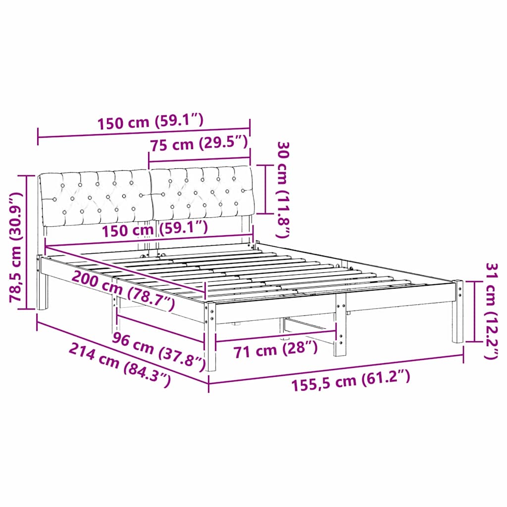 vidaXL Σκελετός Κρεβατιού με κεφαλάρι Καφέ και μαύρο 150 x 200 cm