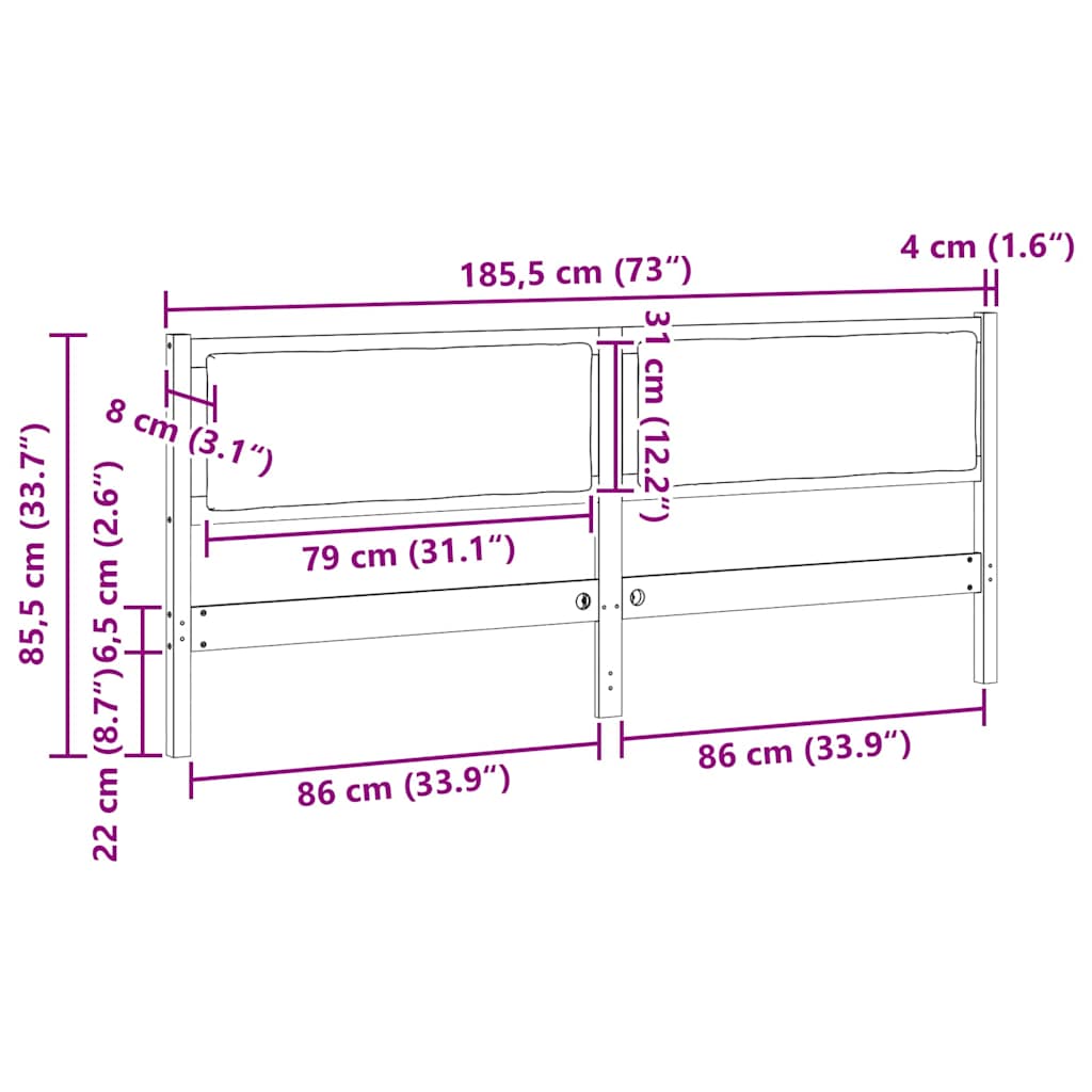 vidaXL Κεφαλάρι Άλλο Λευκό 180 cm Μασίφ ξύλο πεύκου