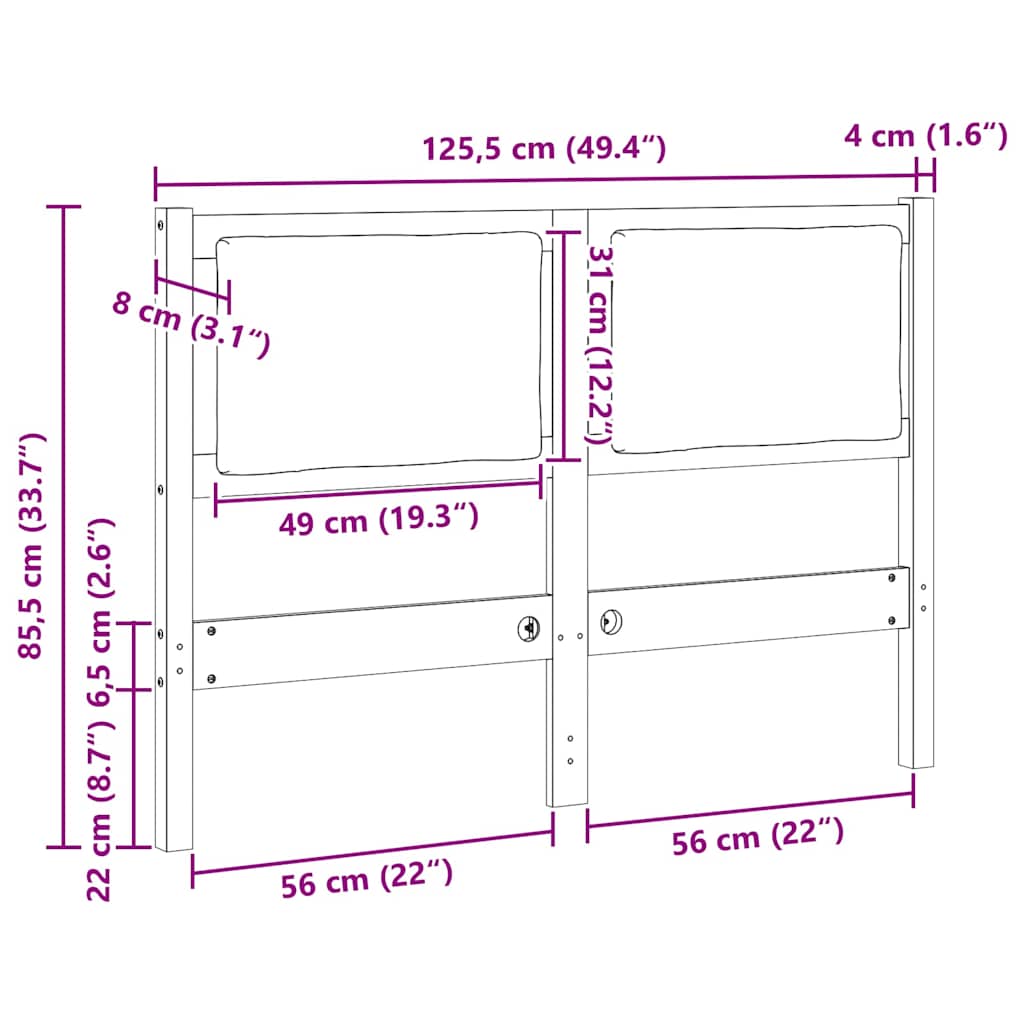 vidaXL Κεφαλάρι Άλλο Λευκό 120 cm Μασίφ ξύλο πεύκου