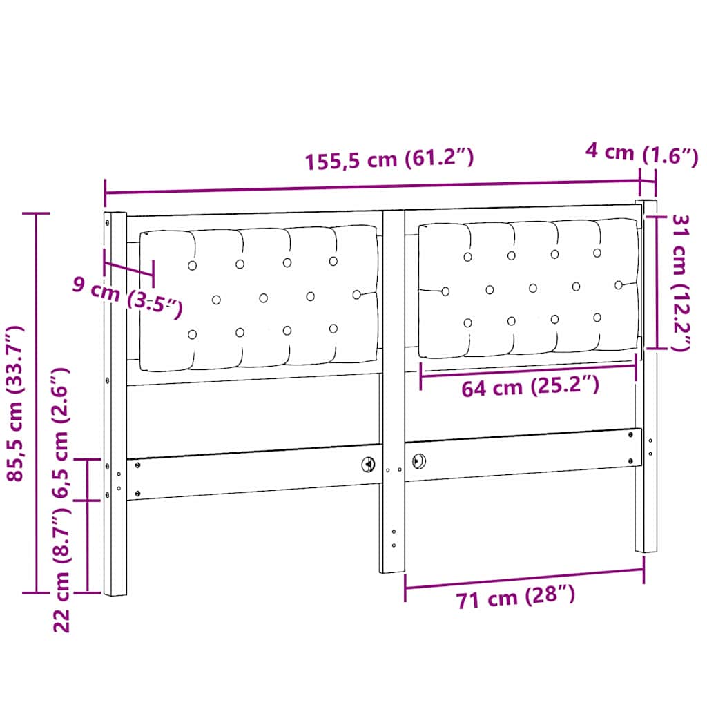 vidaXL Κεφαλάρι Άλλο Καφέ και μαύρο 150 cm Μασίφ ξύλο πεύκου
