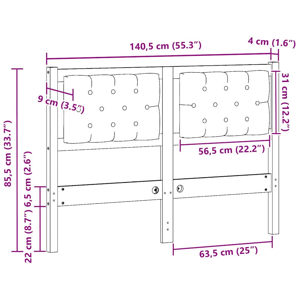 vidaXL Κεφαλάρι Άλλο Λευκό και ανοιχτό γκρι 135 cm Μασίφ ξύλο πεύκου
