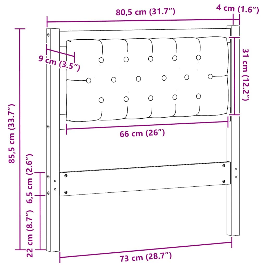 vidaXL Κεφαλάρι Άλλο Καφέ και μαύρο 75 cm Μασίφ ξύλο πεύκου