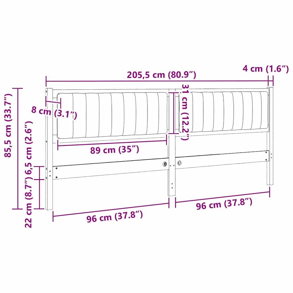 vidaXL Ταπετσαρισμένο κεφαλάρι Λευκό 200 cm Στερεά ξυλεία πεύκου