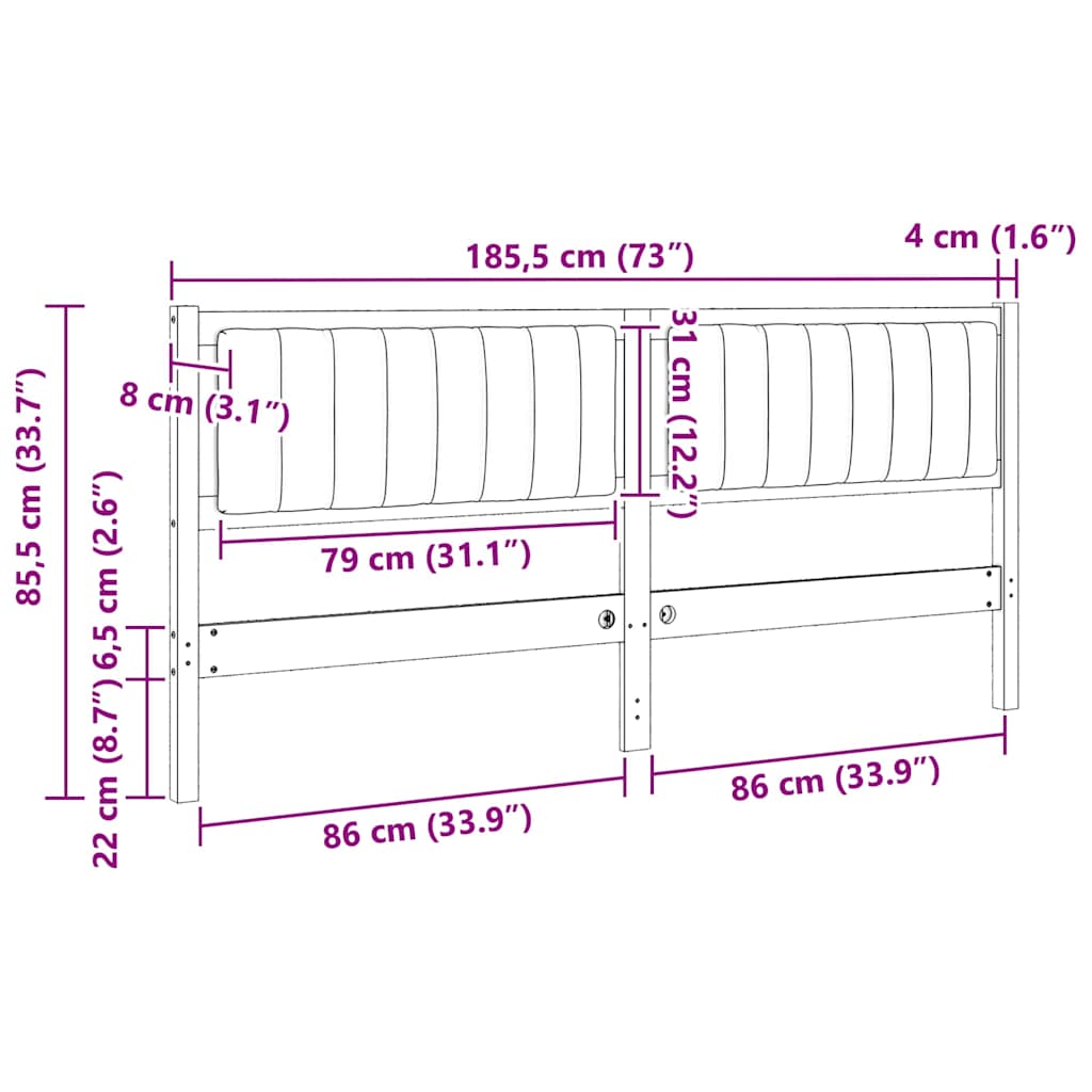 vidaXL Ταπετσαρισμένο κεφαλάρι Λευκό 180 cm Στερεά ξυλεία πεύκου