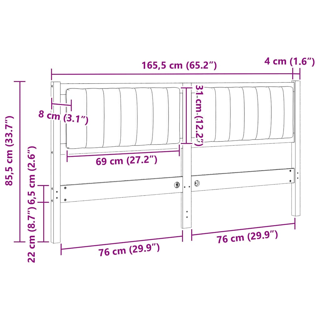 vidaXL Ταπετσαρισμένο κεφαλάρι Λευκό 160 cm Στερεά ξυλεία πεύκου