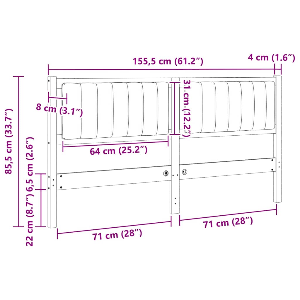 vidaXL Ταπετσαρισμένο κεφαλάρι Καφέ 150 cm Στερεά ξυλεία πεύκου