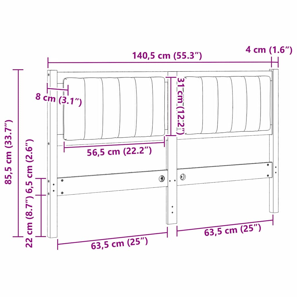 vidaXL Ταπετσαρισμένο κεφαλάρι Καφέ 135 cm Στερεά ξυλεία πεύκου
