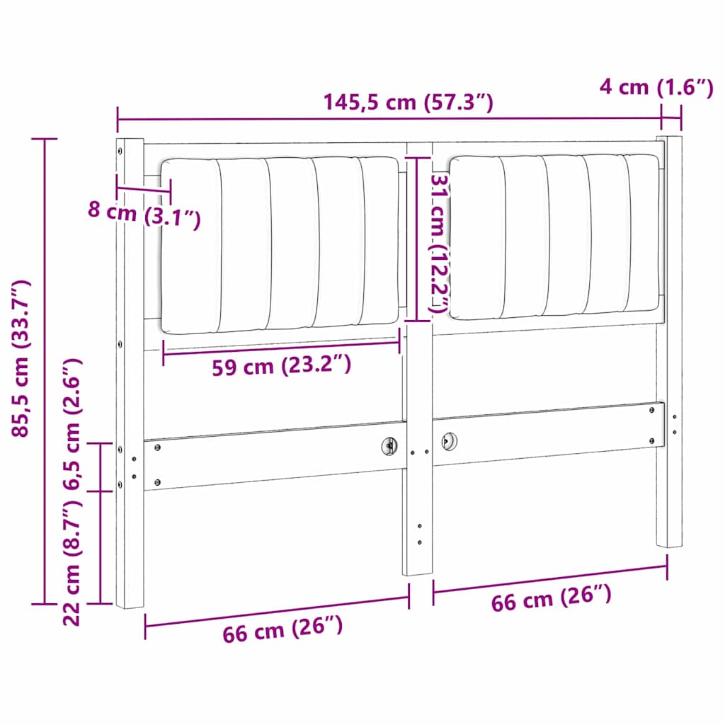 vidaXL Ταπετσαρισμένο κεφαλάρι Λευκό 120 cm Στερεά ξυλεία πεύκου