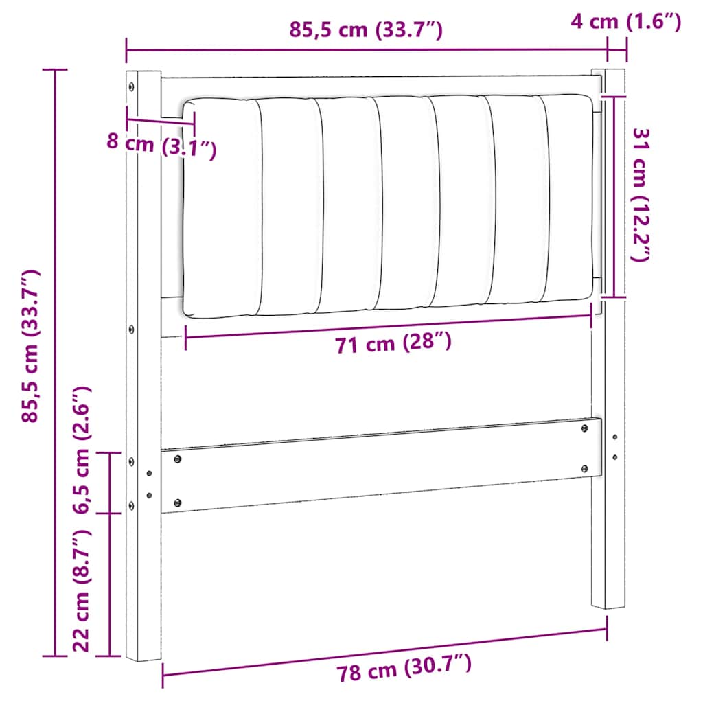 vidaXL Ταπετσαρισμένο κεφαλάρι Λευκό 80 cm Στερεά ξυλεία πεύκου