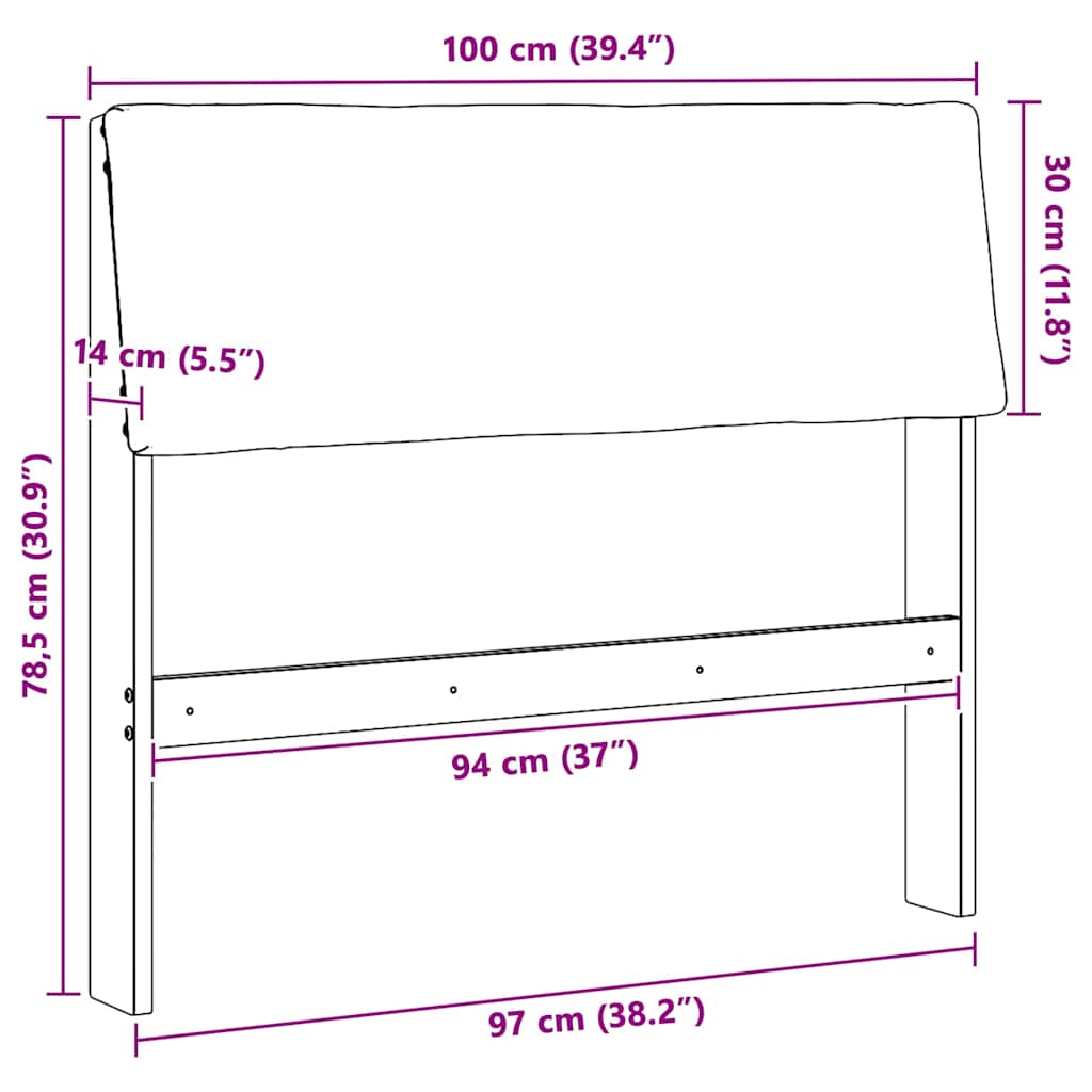 vidaXL Ταπετσαρισμένο κεφαλάρι Μαύρο 100 cm Στερεά ξυλεία πεύκου