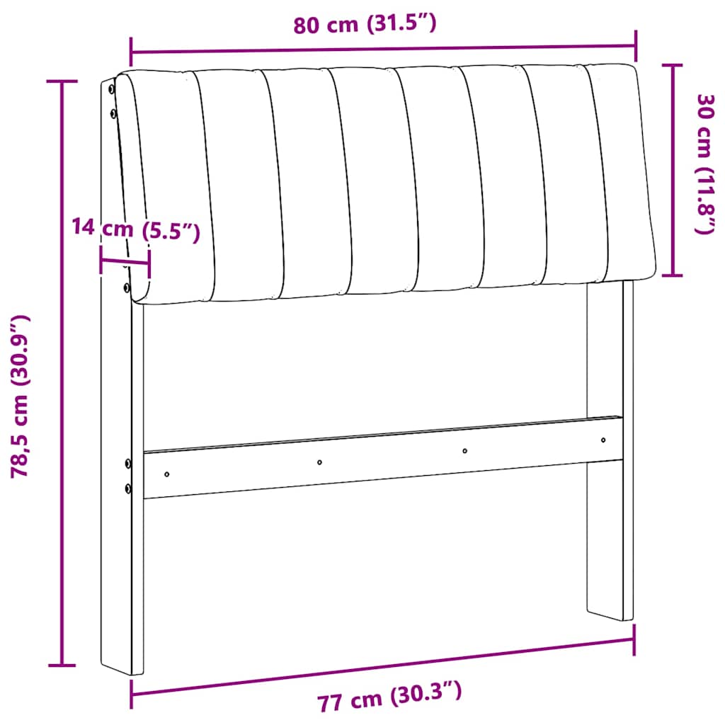 vidaXL Ταπετσαρισμένο κεφαλάρι Μαύρο 80 cm Στερεά ξυλεία πεύκου