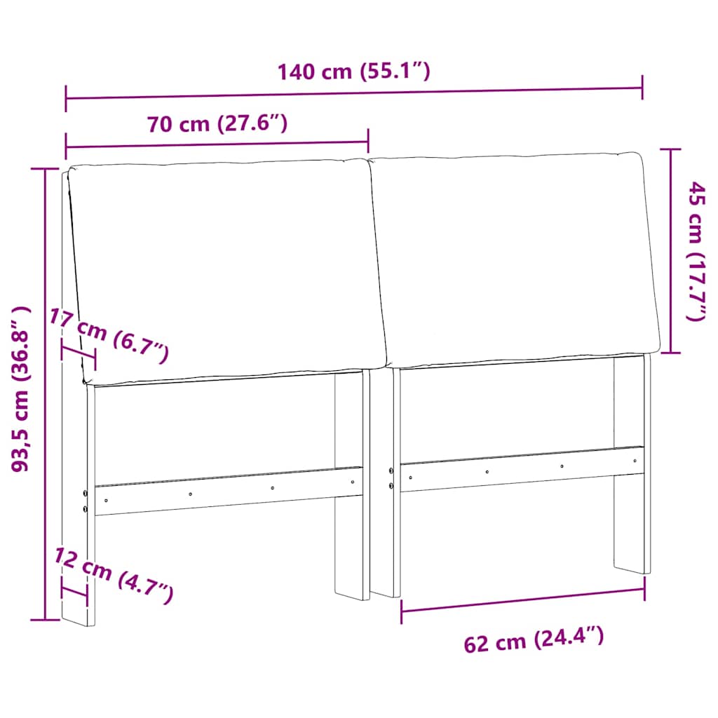 vidaXL Ταπετσαρισμένο κεφαλάρι Μαύρο 140 cm Στερεά ξυλεία πεύκου