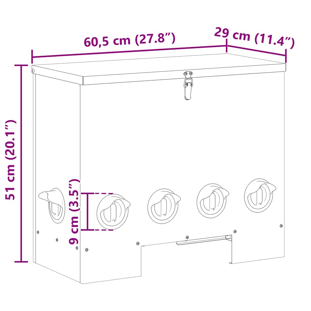 vidaXL Ταΐστρα κοτόπουλων Μαύρο 60,5 x 29 x 51 εκ. 25 kg