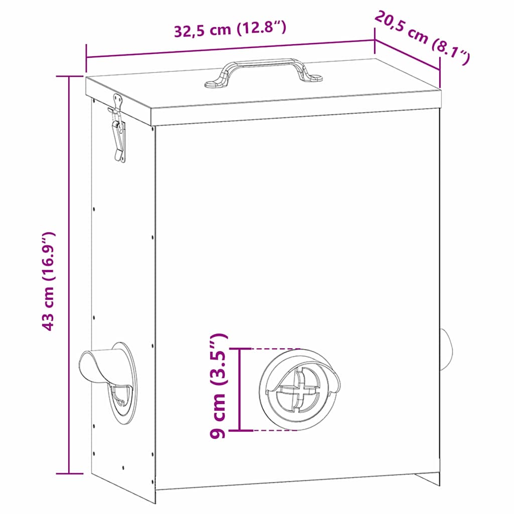 vidaXL Ταΐστρα κοτόπουλων Μαύρο 32,5 x 20,5 x 43 εκ