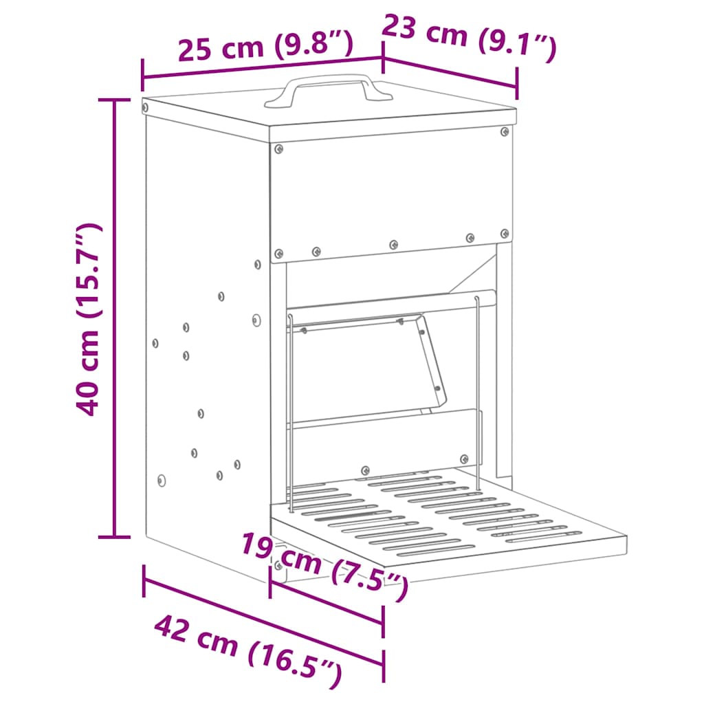 vidaXL Ταΐστρα Κοτόπουλου με Πεντάλ Μαύρο 25 x 42 x 40 εκ. 4 kg