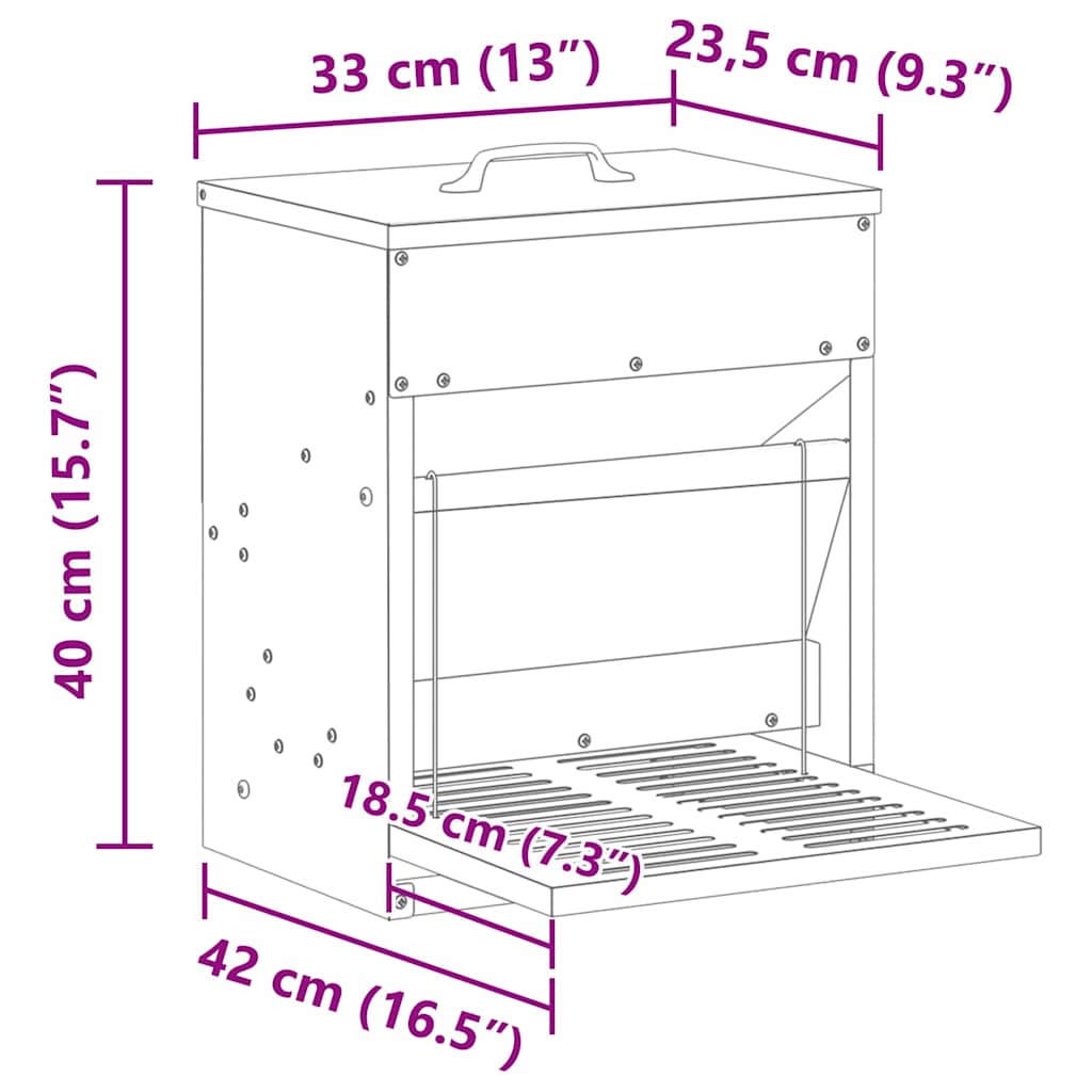 vidaXL Ταΐστρα Κοτόπουλου με Πεντάλ Μαύρο 33 x 42 x 40 εκ.
