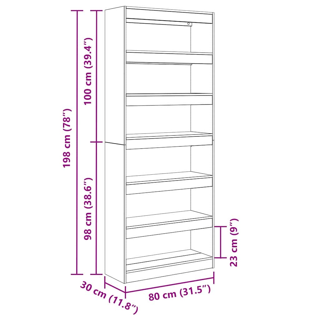 vidaXL Βιβλιοθήκη Γκρι sonoma 80 x 30 x 198 εκ Επεξεργασμένο ξύλο