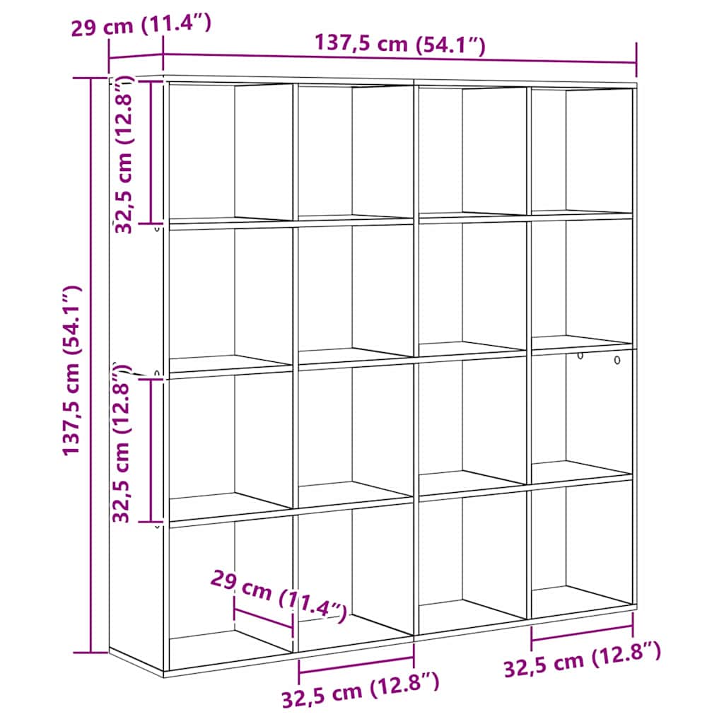 vidaXL Βιβλιοθήκη Μαύρη δρυς 137.5 x 29 x 137.5 εκ Επεξεργασμένο ξύλο