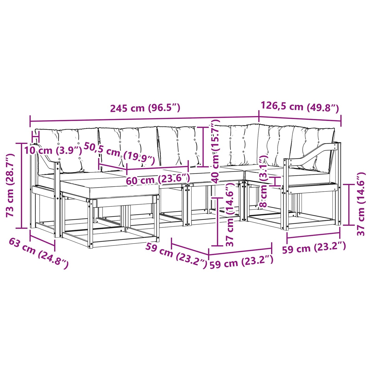 vidaXL Σειρά Καναπέ Εξωτερικού με μαξιλάρι 7 pcs Λευκό και Μαύρο