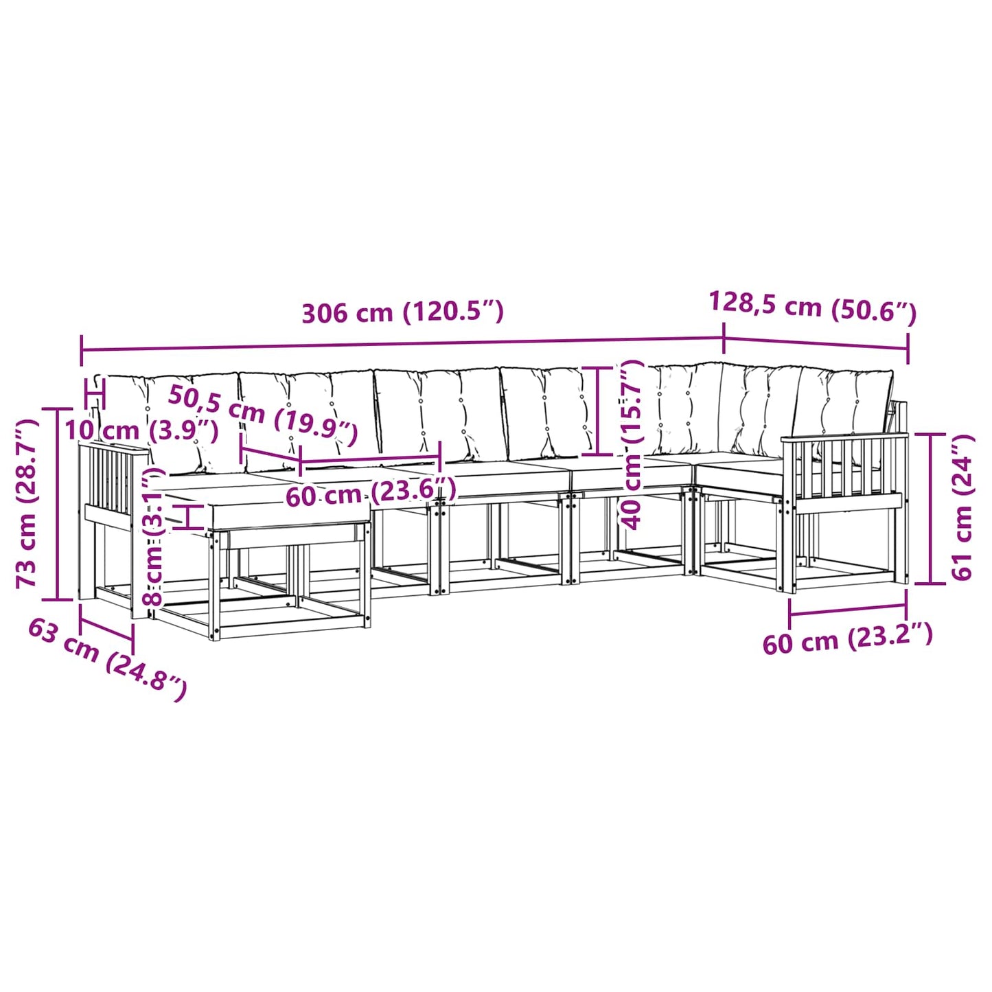 vidaXL Σειρά Καναπέ Εξωτερικού με μαξιλάρι 7 pcs Λευκό και Κρεμ