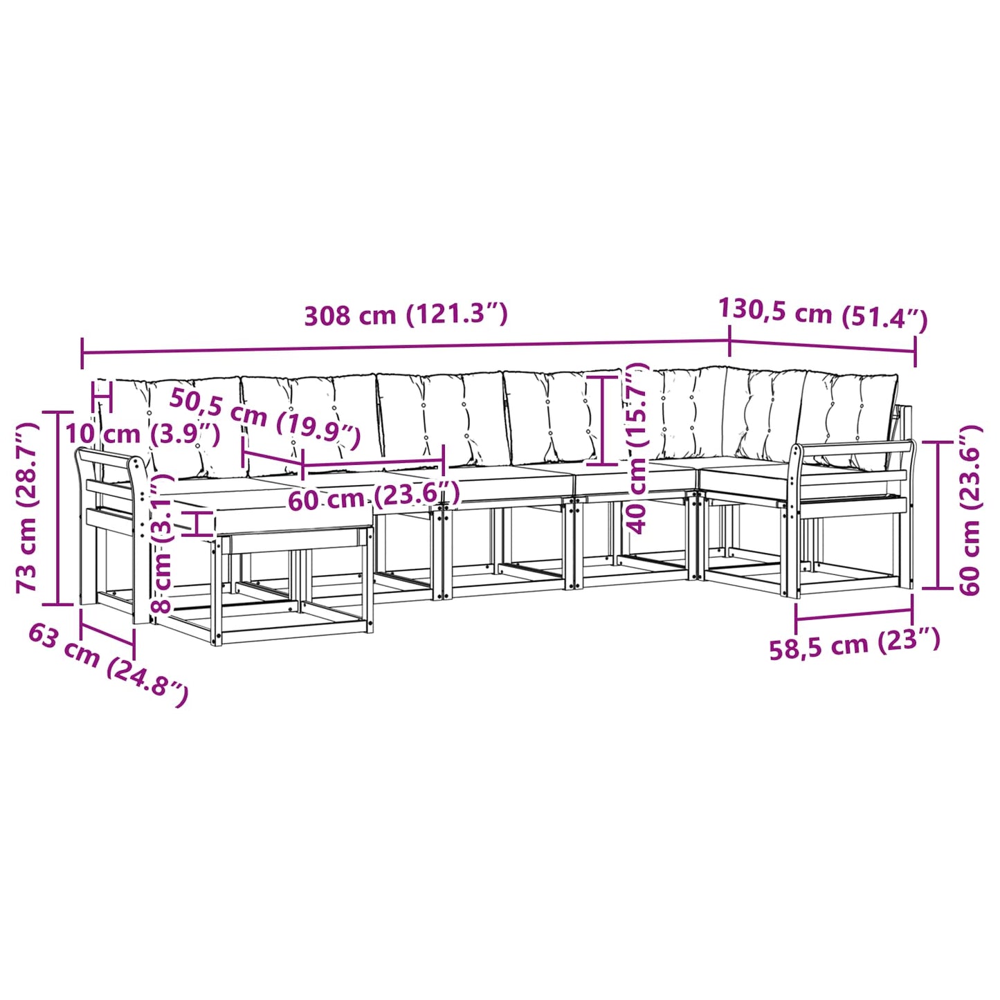 vidaXL Σειρά Καναπέ Εξωτερικού με μαξιλάρι 7 pcs Λευκό και Μπεζ
