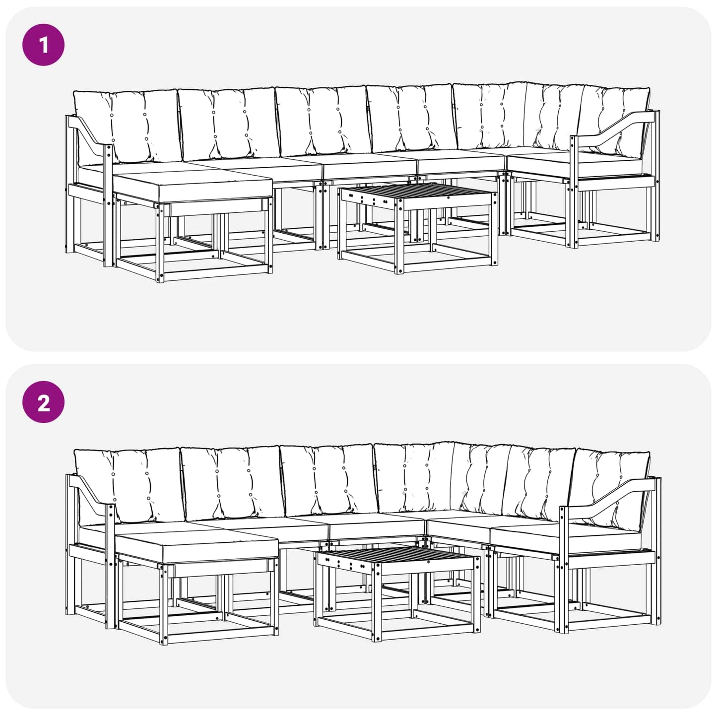 vidaXL Σειρά Καναπέ Εξωτερικού με μαξιλάρι 8 pcs Λευκό και Μαύρο