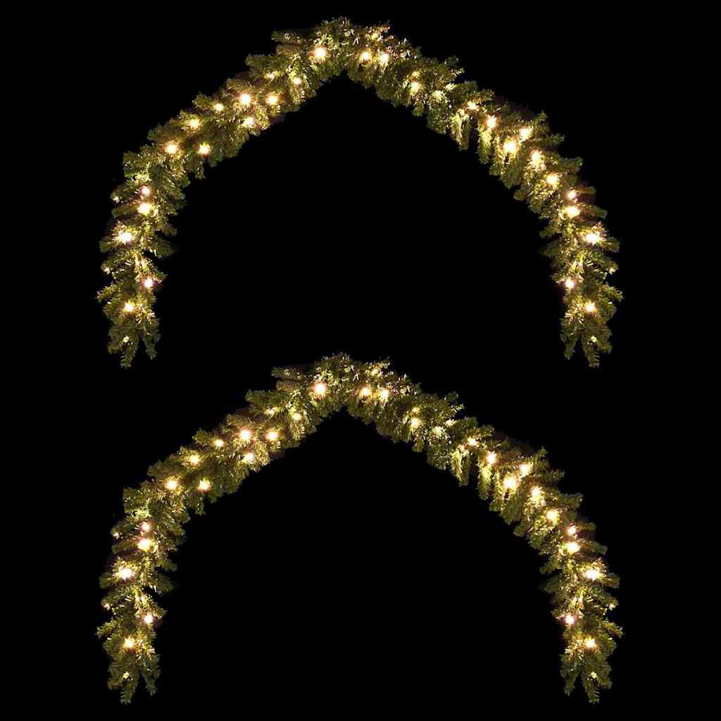 vidaXL Χριστουγεννιάτικη στεφάνη με 600 LED 2 pcs Πράσινο PVC