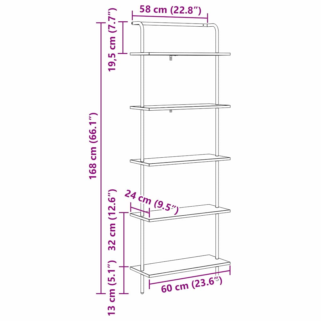 vidaXL Ράφι Βιβλίων artisan δρυς 60 x 24 x 168 εκ. Επεξεργασμένο ξύλο