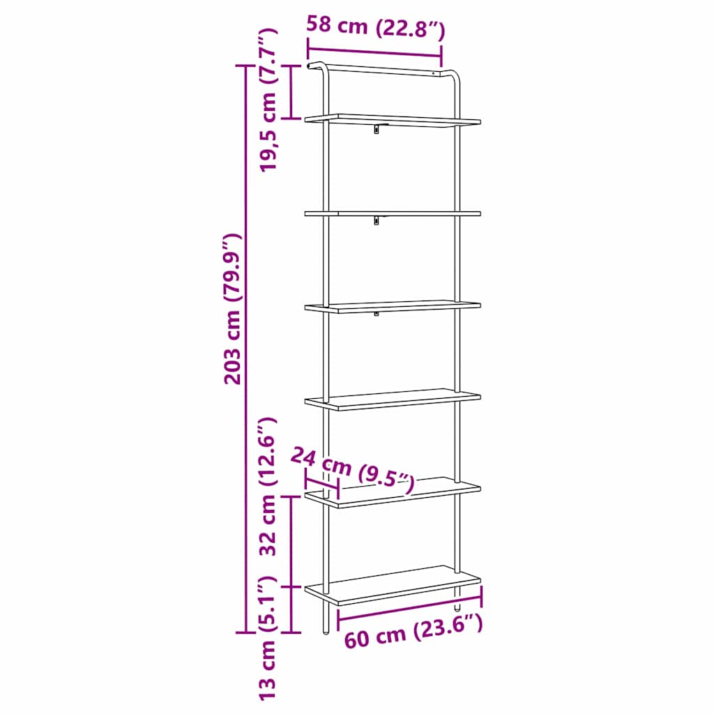 vidaXL Ράφι Βιβλίων artisan δρυς 60 x 24 x 203 εκ Επεξεργασμένο ξύλο
